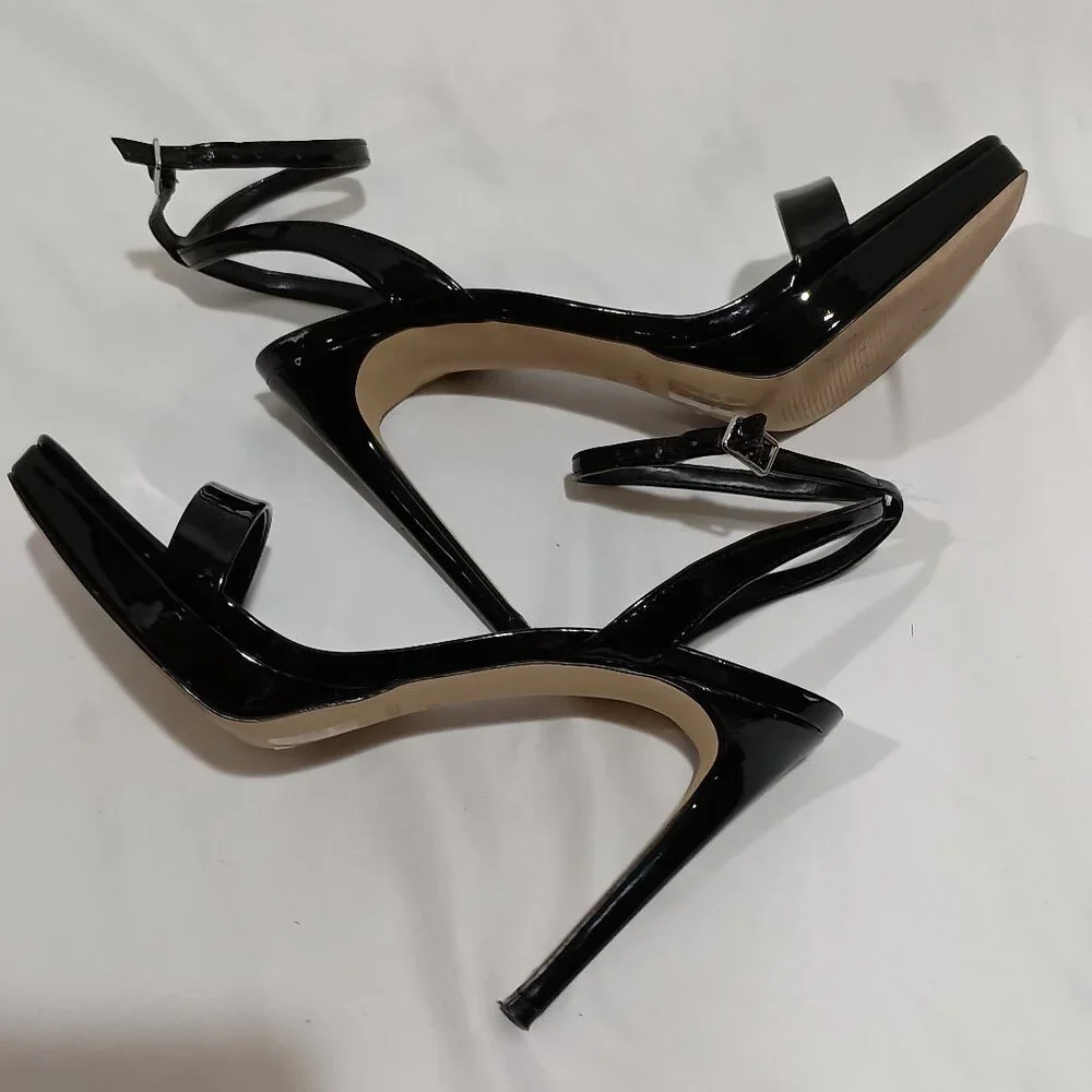 Nine West Womens Zadie Heeled Sandal Black Patent Size 8.5 Square Toe Stiletto - Picture 3 of 9